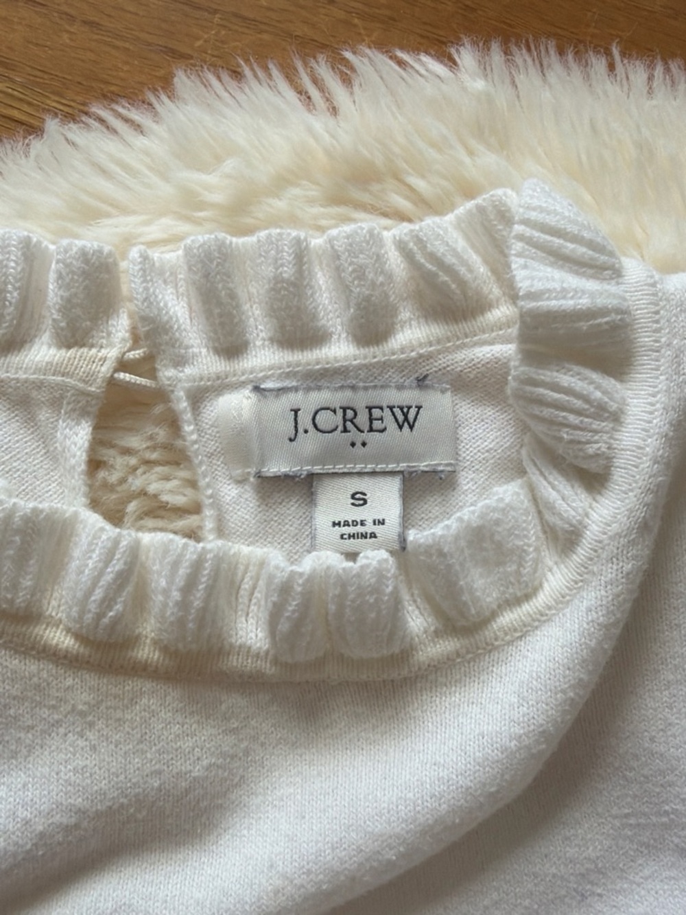 J. Crew Cream Ruffle Neck Pullover - Picture 2 of 2
